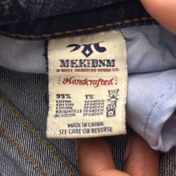 Y2K Mek Denim Jean Pant Women 30x34 Moscow Slim Boot Flared Distressed Blue - Picture 6 of 15